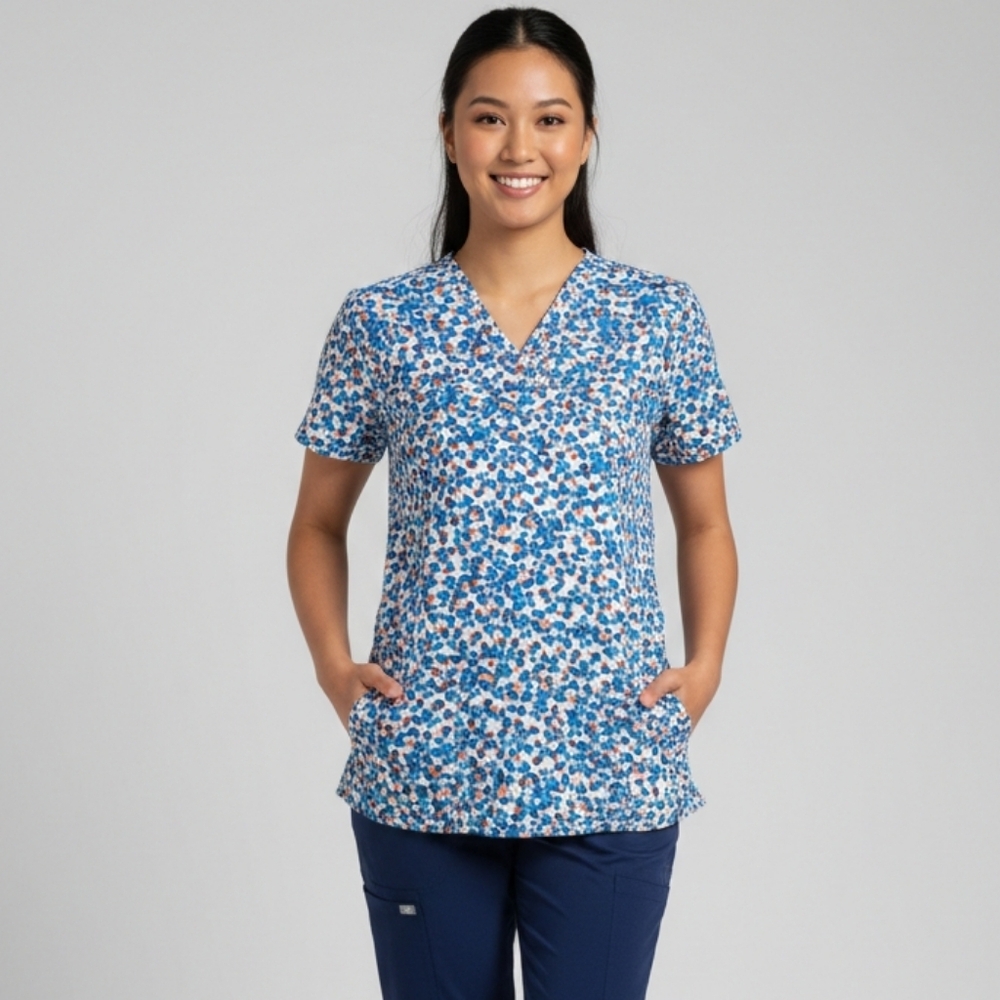 Cassandra o. multi -color polka dot scrub top Sz L